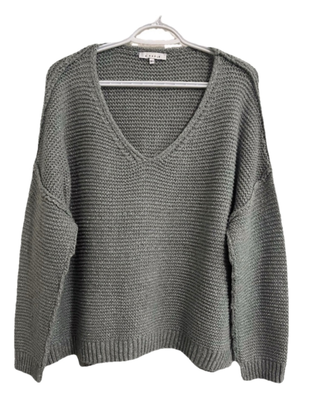 Olive Green Extra Oversized V-Neck Chunky Knit Sweater
